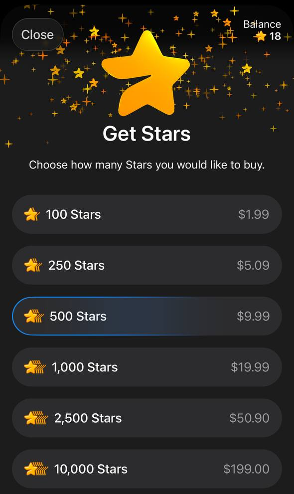 Mua Stars trong Telegram